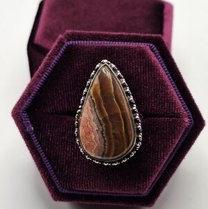 Sterling Silver Rhodochrosite Teardrop Ring – Size 9 | 925 Natural Stone